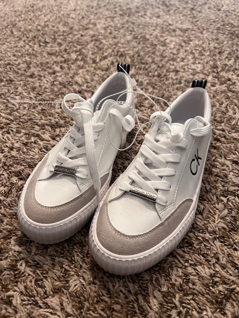 Calvin Klein White Low-Top Sneakers with Black Heel Tab